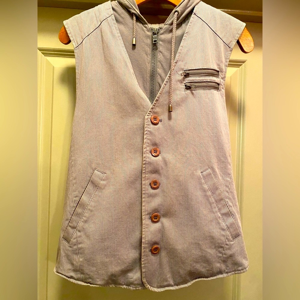 GUESS Men’s Gray Vest Zip Up Button Up Hoodie Size S - Picture 3 of 13